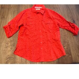 COLDWATER CREEK Women's Shirt Medium 10 12, Red 3/4‎ Sleeves, Red, Button Up GUC